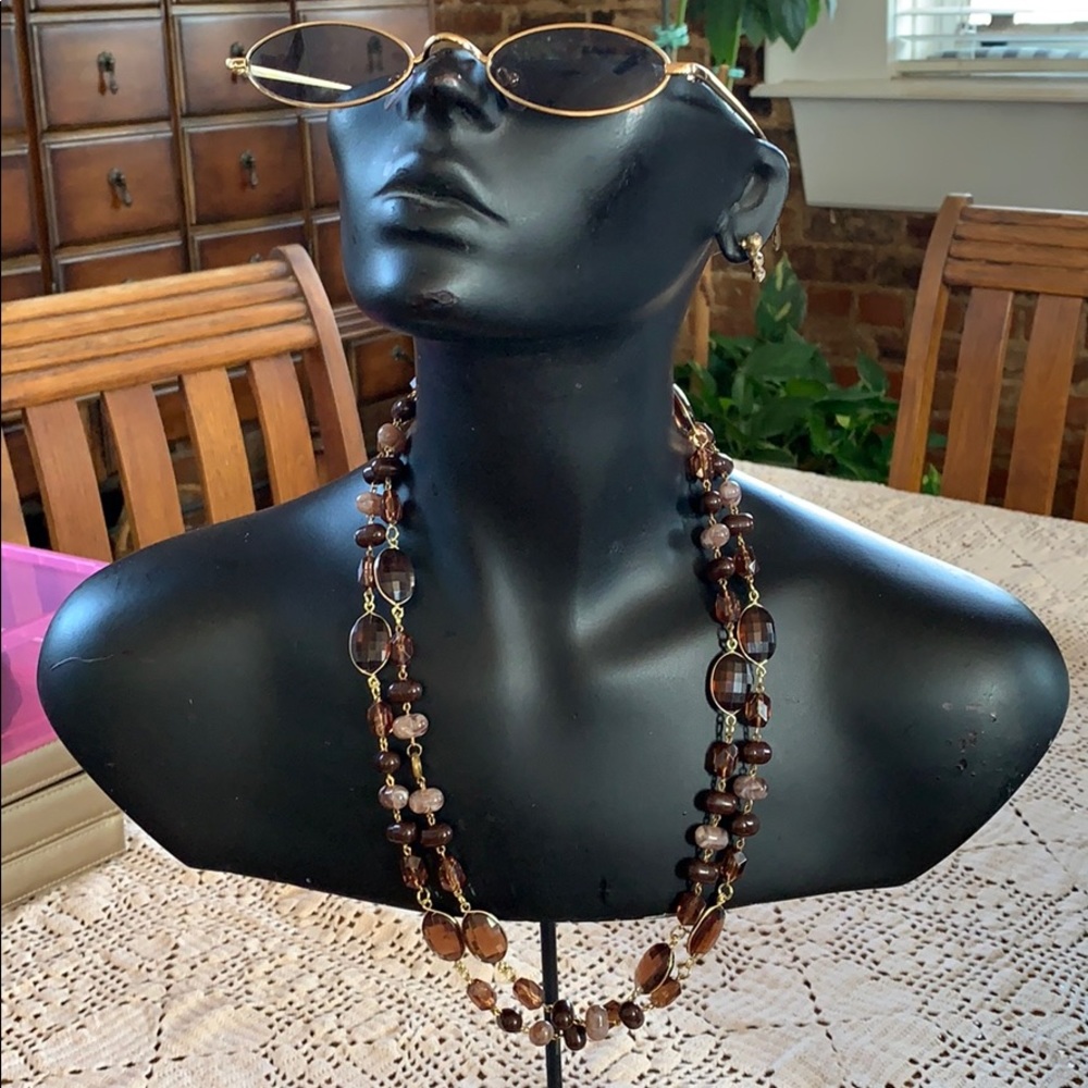 Elegant 24” Beaded amber faceted, Gray& Black